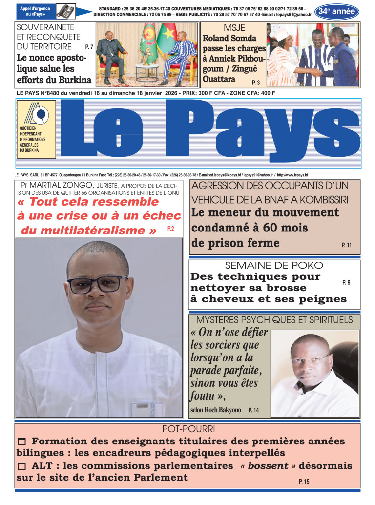 LA UNE DU PAYS DU 16 AU 18-01-2026