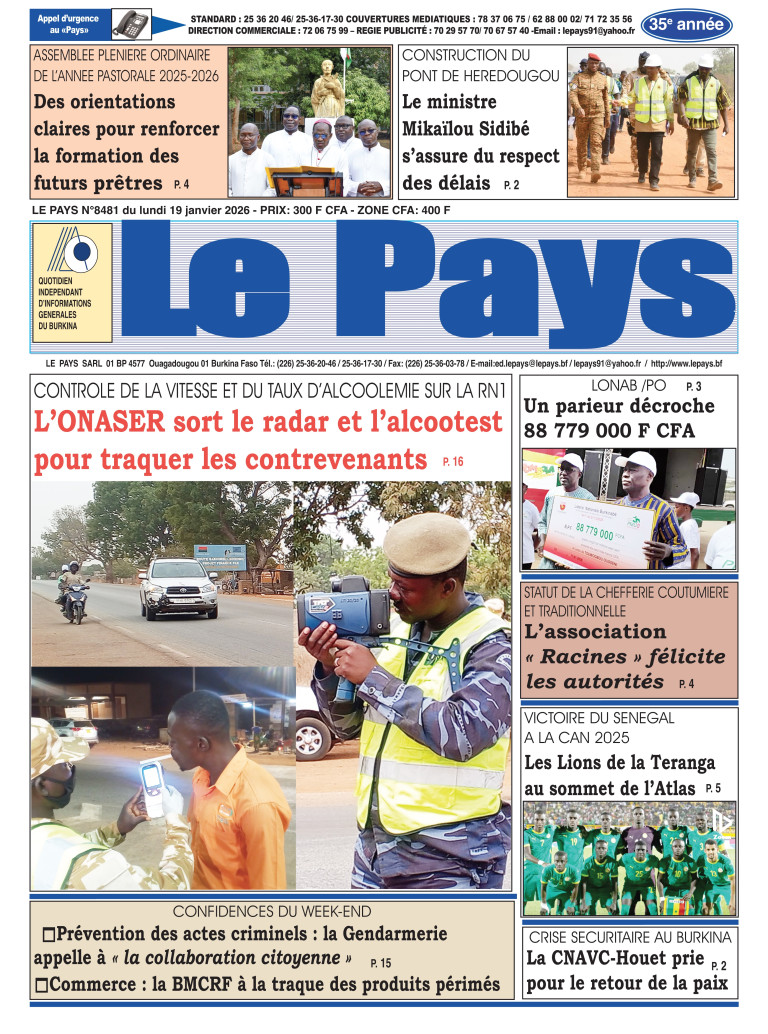 LA UNE DU PAYS DU 19-01-2026