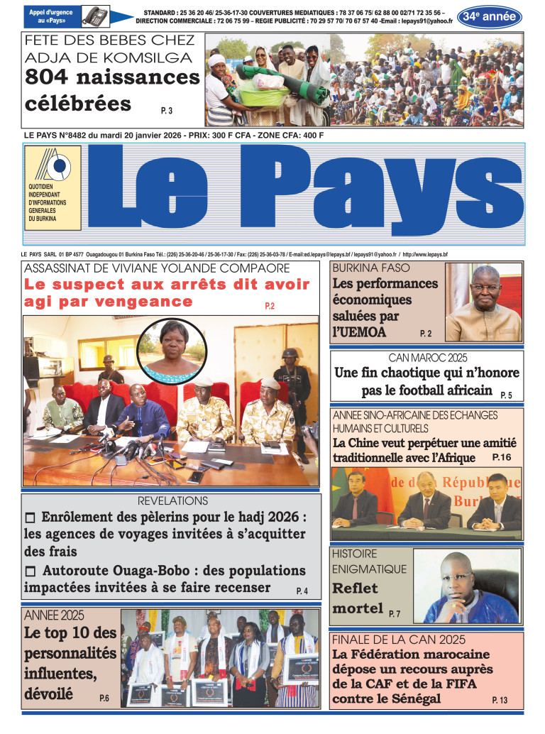 LA UNE DU PAYS DU 20-01-2026