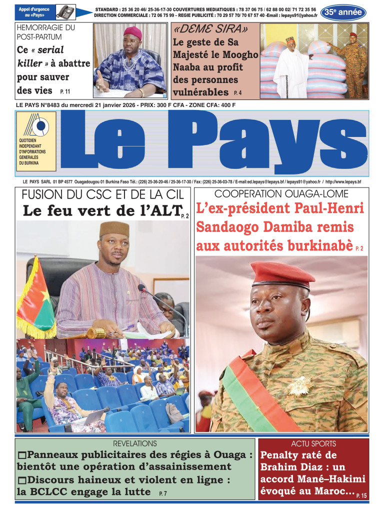 LA UNE DU PAYS DU 21-01-2026