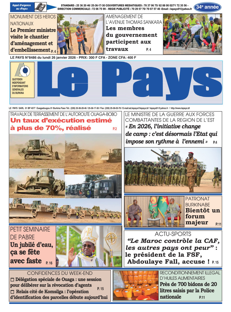 LA UNE DU PAYS DU 26-01-2026