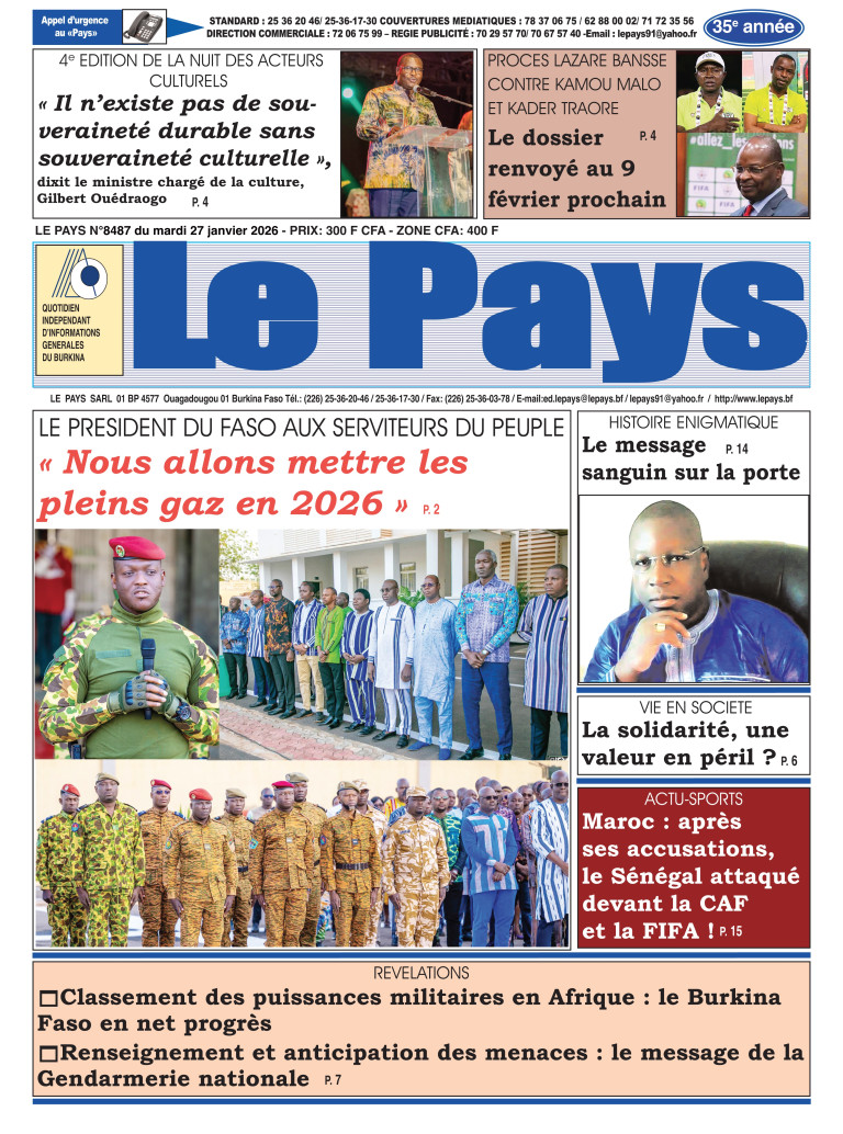 LA UNE DU PAYS DU 27-01-2026
