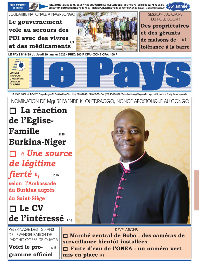 LA UNE DU PAYS DU 29-01-2026