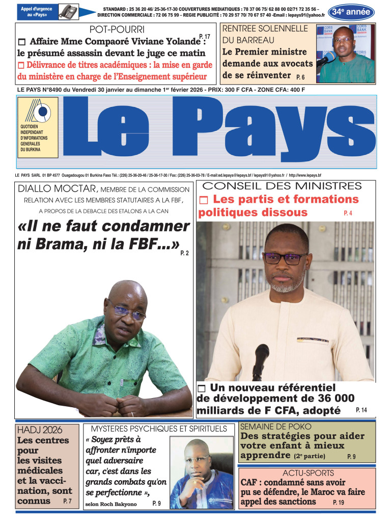 LA UNE DU PAYS DU 30-01 AU 01-02-2026