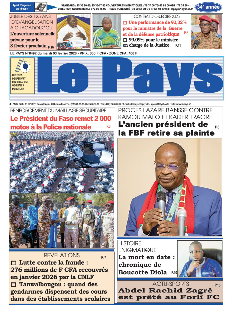 LA UNE DU PAYS DU 03-02-2026